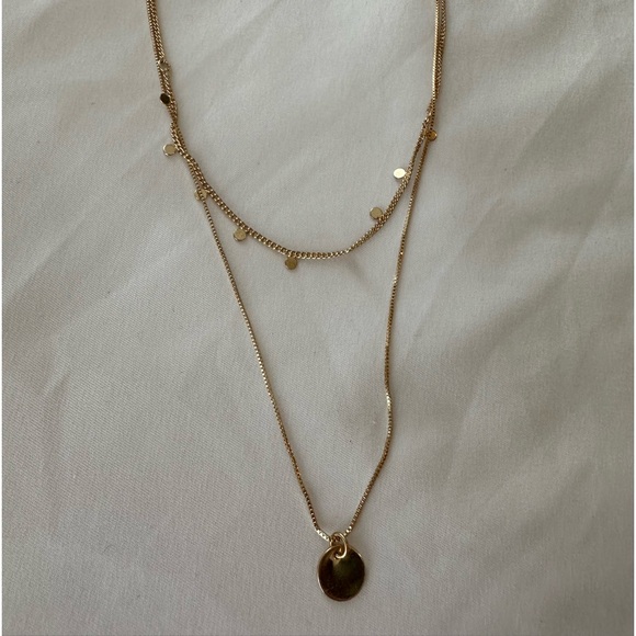 Gold Double Layered Circle Necklace - Picture 2 of 4